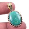 Natural Tibetan Turquoise Gemstone 925 Solid Silver Two Tone Pendant 1.25'' J7A97