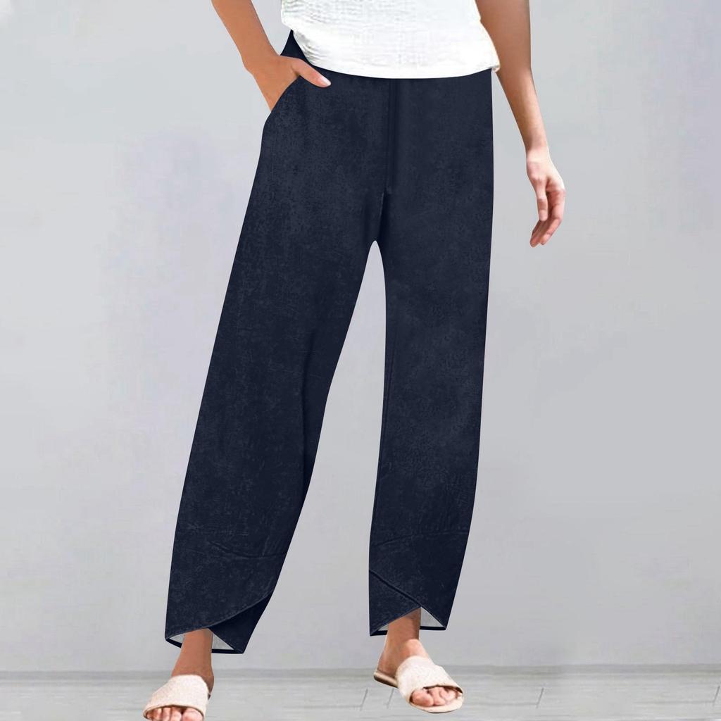 Брюки женские летние повседневные широкие брюки с эластичной резинкой на талии и карманами