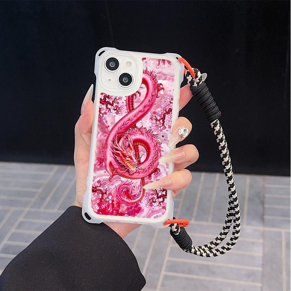 Ae77 Dragon Design Art Soft Phone Cases for iPhone 16 15 14 13 12 11 Pro Max 7 8 Plus XR XS Max with Wrist Strap Lanyard Corner Protection Back Cover