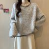 Lazy Wind Long-sleeved Loose and Thin Top Women's Diamond-encrusted Round Neck Pullover Solid Color Simple Knitted Sweater