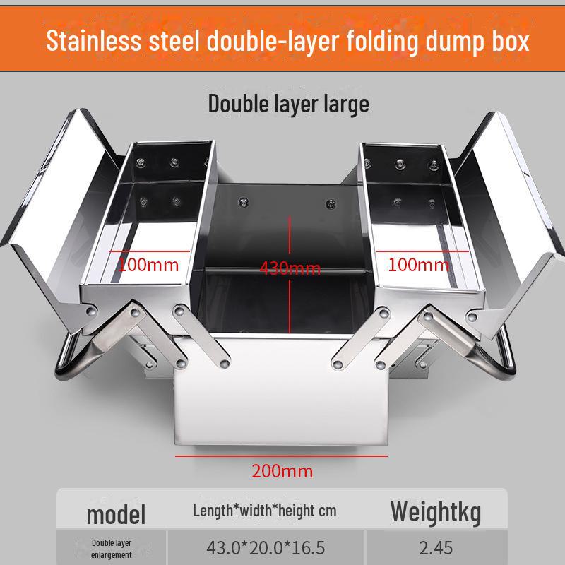 Трехслойный складной ящик для инструментов из нержавеющей стали цвета «лесной зеленый» — большой, портативный, промышленного класса для хранения вещей дома и в автомобиле.