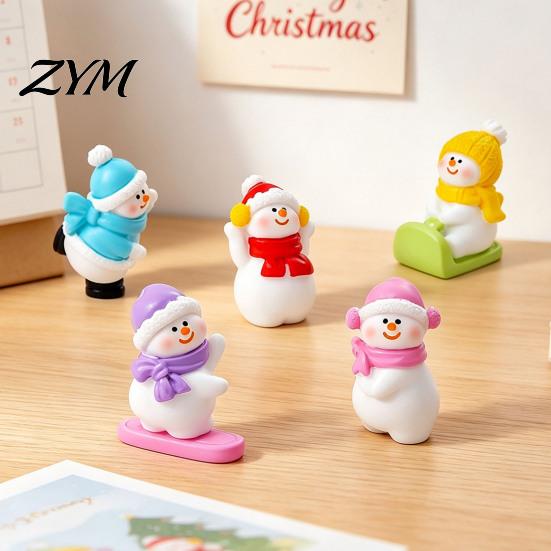 Seasonal Home Office Decor Mini Snowman Figurine, Christmas Skiing Dolls, Small Desktop Car Holiday Gift Items Dashboard Figurines, Micro Landscape
