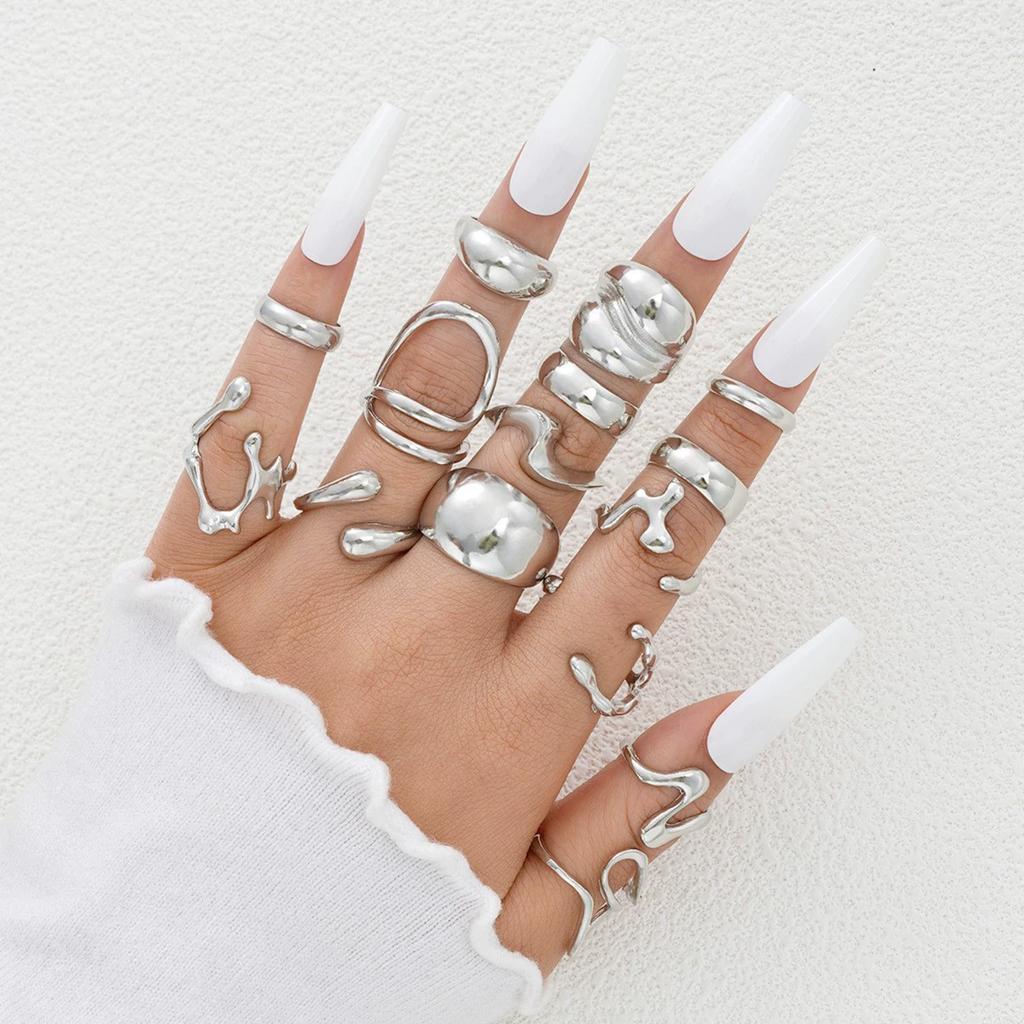 Elegant Vintage Jewelry Set for Women Gold Color Necklaces Earrings Irregular Rings Bead Bracelet Daily Wear Jewelry Gift No Box
