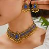New Fashion Indian Bollywood Traditional Crystal Wedding Temple Choker Necklace Earrings Zircon Set