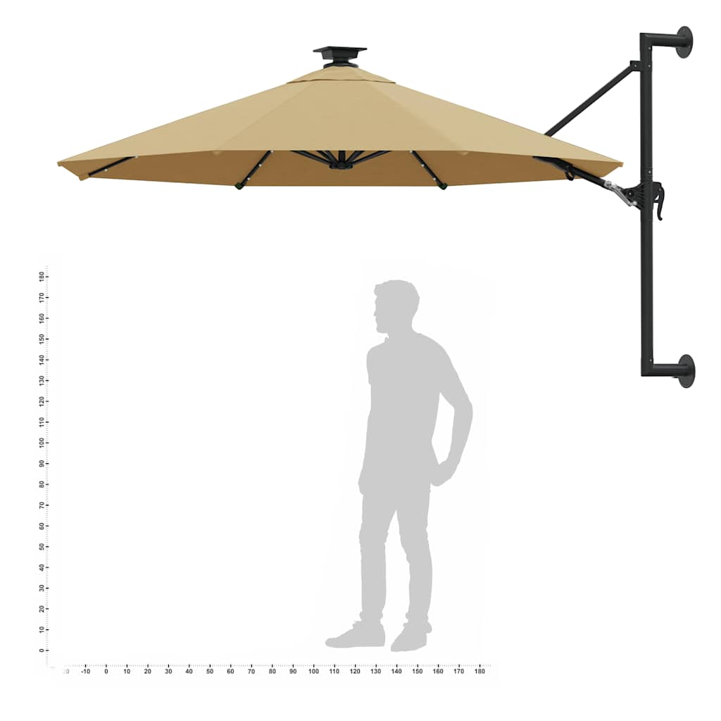 Wall Mounted Sun Umbrella with LEDs 300 cm Taupe