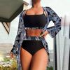 Женский разделенный комплект из трех предметов, блузка с высокой талией и длинными рукавами, солнцезащитные комплекты бикини