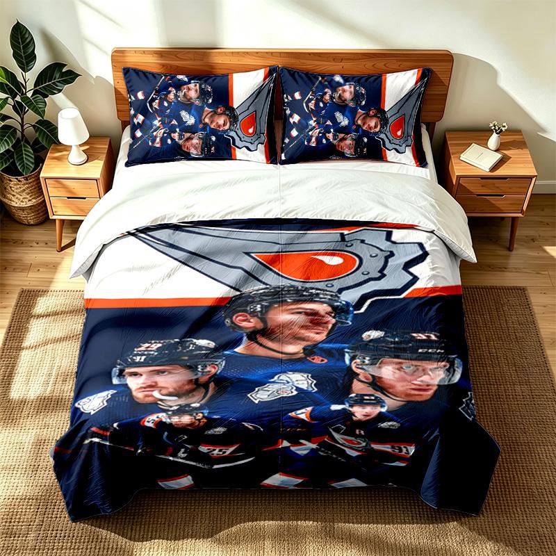 Edmonton Oilers (19) 3pc set suitable for master bedrooms soft and comfortable an ideal gift for family and friends Includes one duvet cover and two p