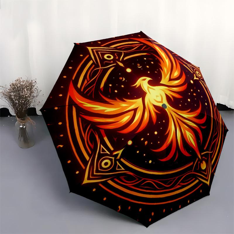 1pc Phoenix Rising Mandala Umbrella with Plastic Handle,Suitable for All Seasons Home Travel Outdoor UmbrellaDD1180
