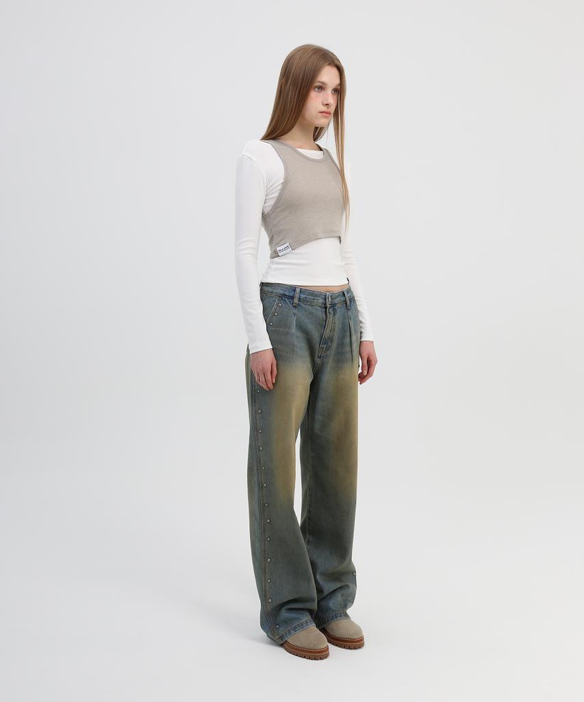 SLLOW GARMENTS Studded Washed Loose Fit Denim