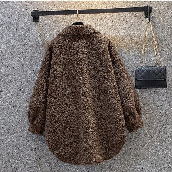 Женское осенне-зимнее студенческое повседневное свободное пальто с лацканами из утолщенной овечьей шерсти, куртка, верхняя одежда, топы