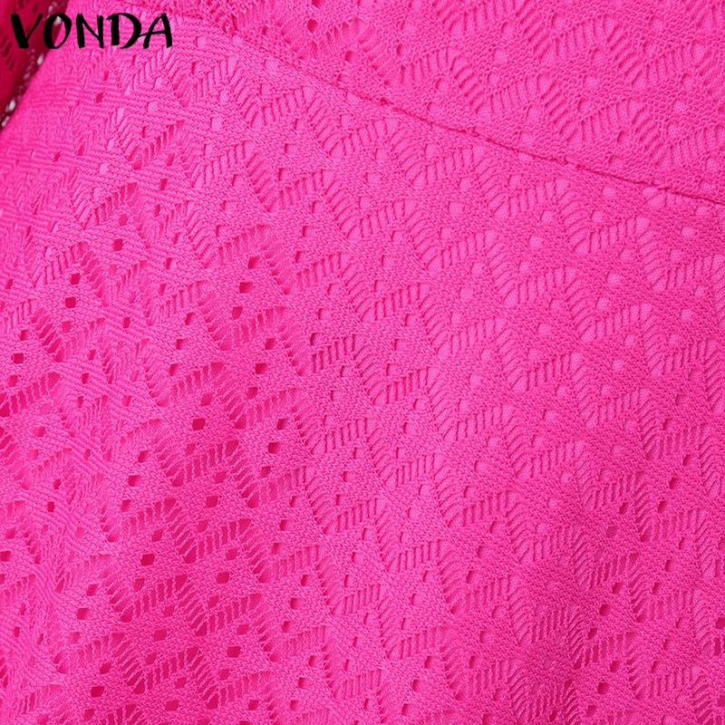 VONDA Women Plus Size V-Neck Bubble Long Sleeve Lace Dresses