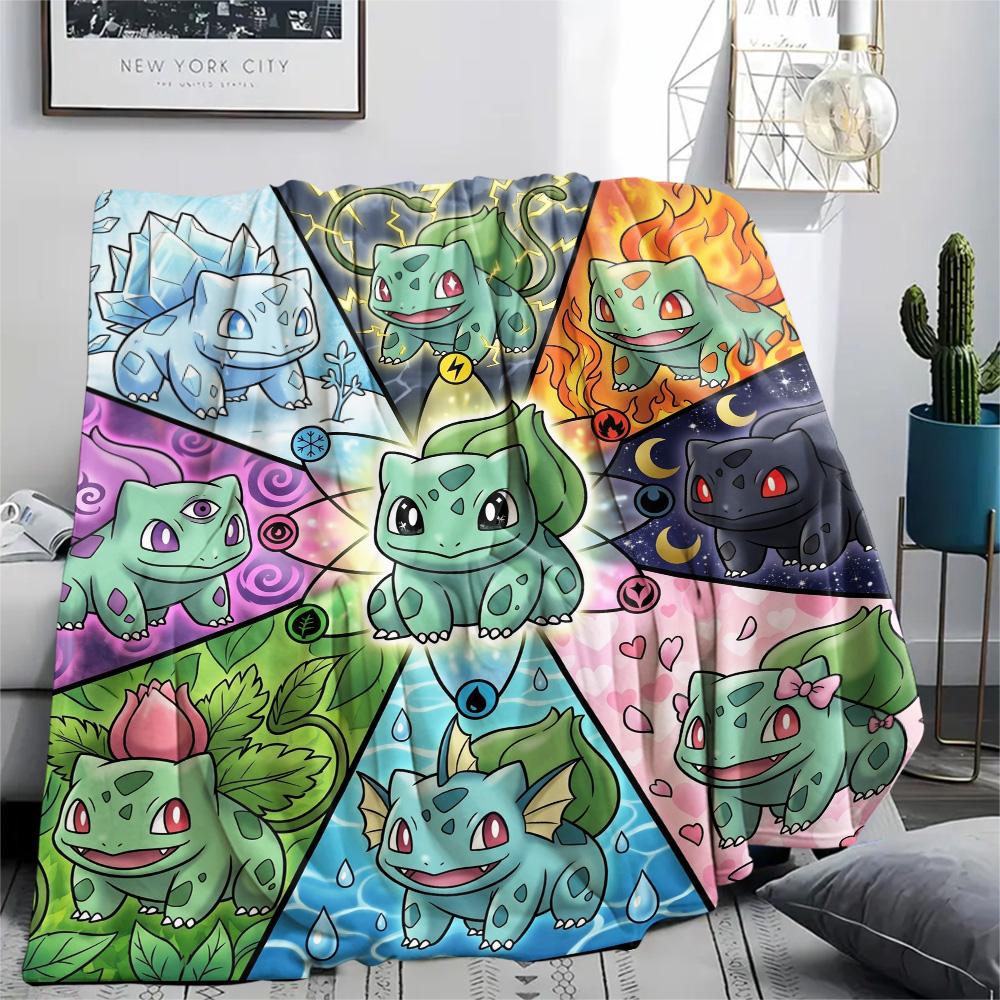 Bulbasaur Print Flannel Blanket, Ultra Soft High Quality All Seasons Warm Throw, Home Decor Cozy Blanket, Perfect Christmas Gift
