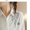 Весенне-осенняя хлопково-льняная рубашка с вышивкой, женская блузка с длинным рукавом, белые, синие свободные рубашки на пуговицах с лацканами, женские топы