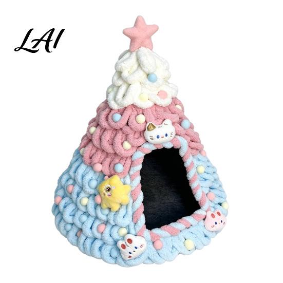 Festive Cat Furniture Christmas Tree Bed Foldable Semi-Enclosed Felt Cave 3D Shaped Comfortable Den Holiday Pet House Soft Yarn Hideaway for Indoor