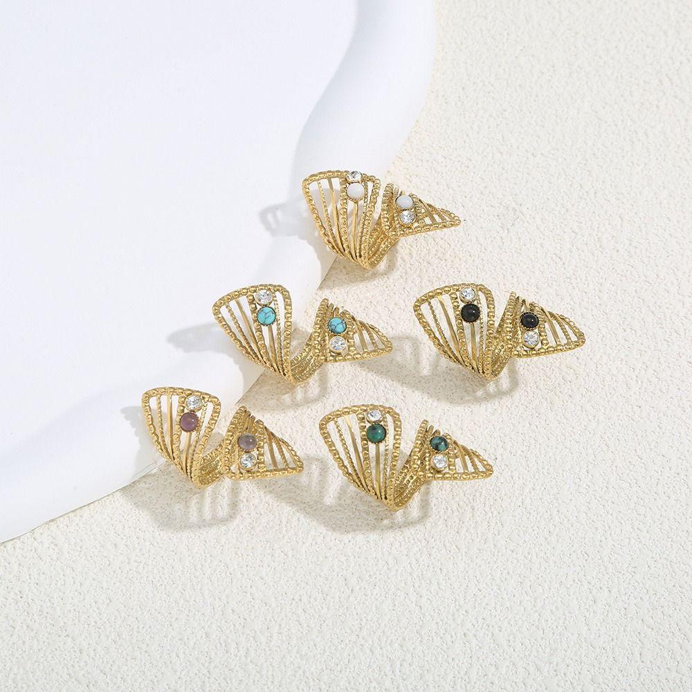 Natural Stone Stainless Steel Rings 18K Gold Color Gold-plated Ring Openwork Ring  Festival Wear