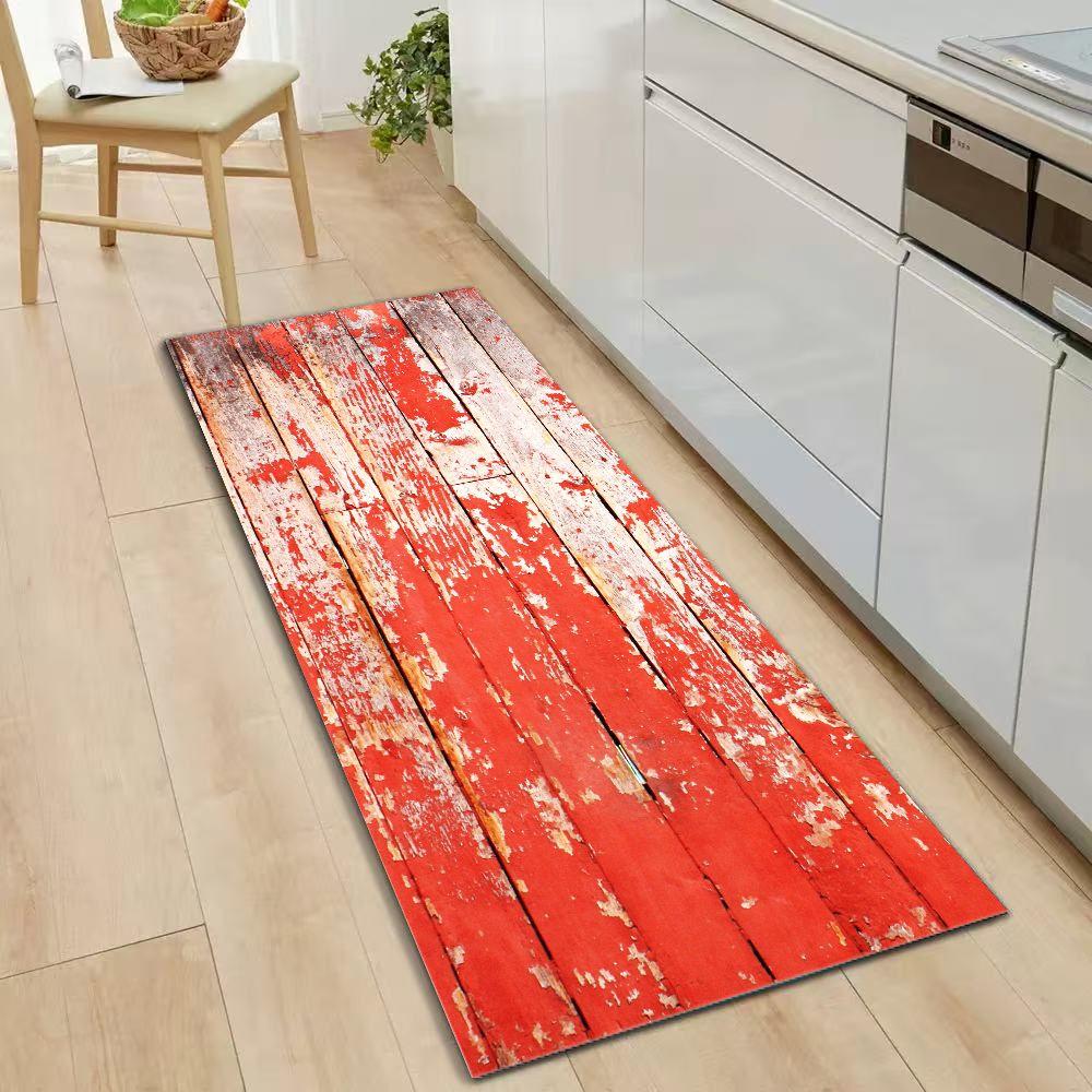 Distressed Red Wood Plank Runner Rug, Vintage Weathered Wooden Board Long Hallway Mat Non Slip Washable Entryway Carpet