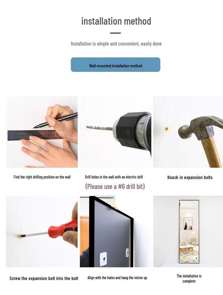 Изысканное стеклянное зеркало в полный рост, напольное, со скрытым кронштейном, настенное зеркало для переодевания из алюминиевого сплава