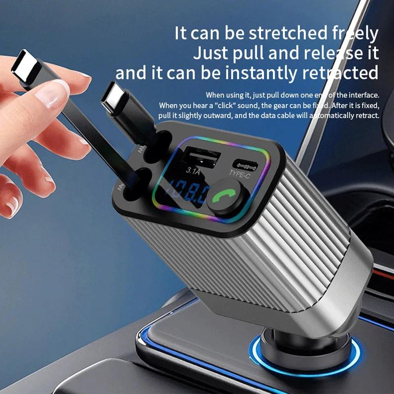 Автомобильное зарядное устройство 4 в 1 Bluetooth FM-трансмиттер USB Type C Адаптер быстрой зарядки с цифровым дисплеем Зарядка прикуривателя