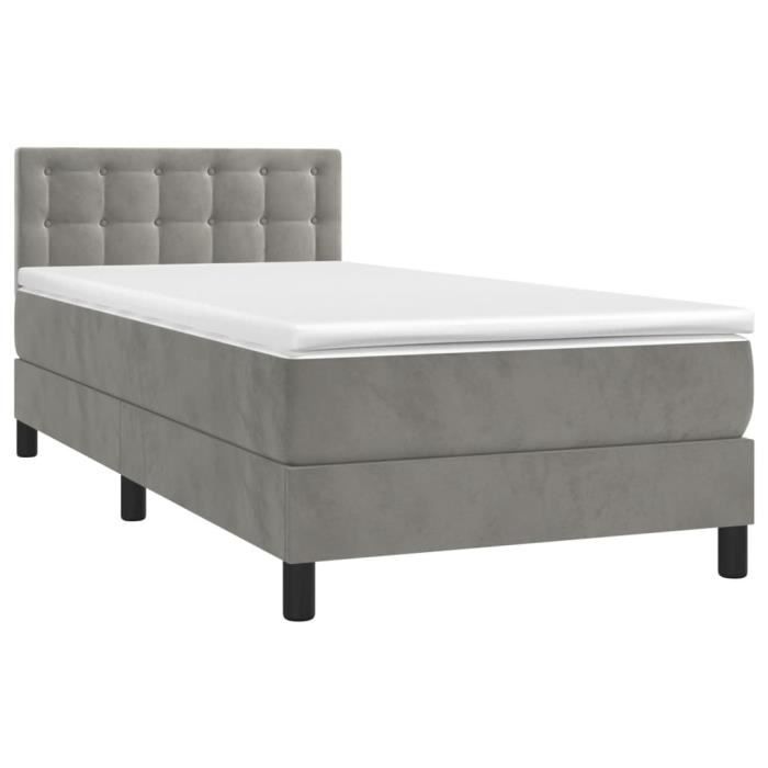 3141521 vidaXL Divan Bed and Mattress Light Grey 90x200 Cm Velvet