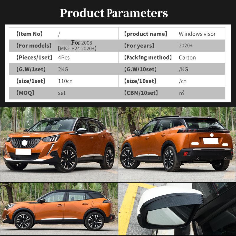 For PEUGEOT 2008 2014-2025 Window Visor Accessories Deflectors Visors Rain Guard Door Vent Shades Ventvisor Awnings