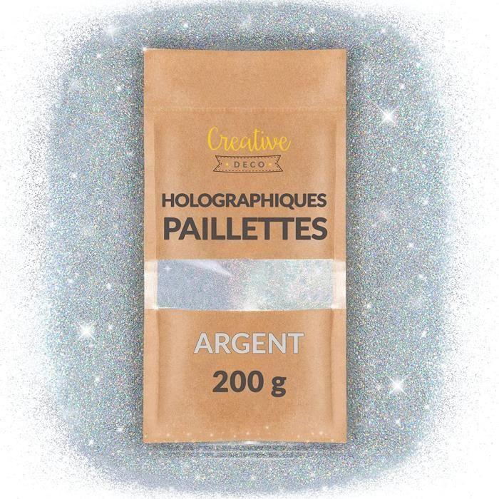 Poudre de paillettes - CREATIVE DECO - Argent - 200g - Fin 0.2mm - Holographique