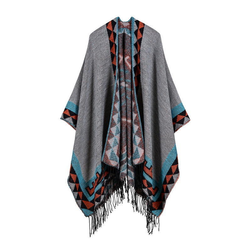 Women's Rhombus Tassel Lengthened Hot-selling Imitation Cashmere Shawl Can Be Used On Both Sides, Thickened Cape