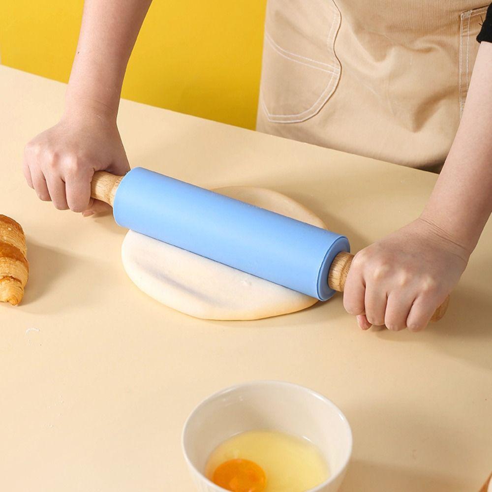 Multicolor Silicone Rolling Pin Wooden Handle Flour Roller New Pastry Dough Roller  Baking Tool