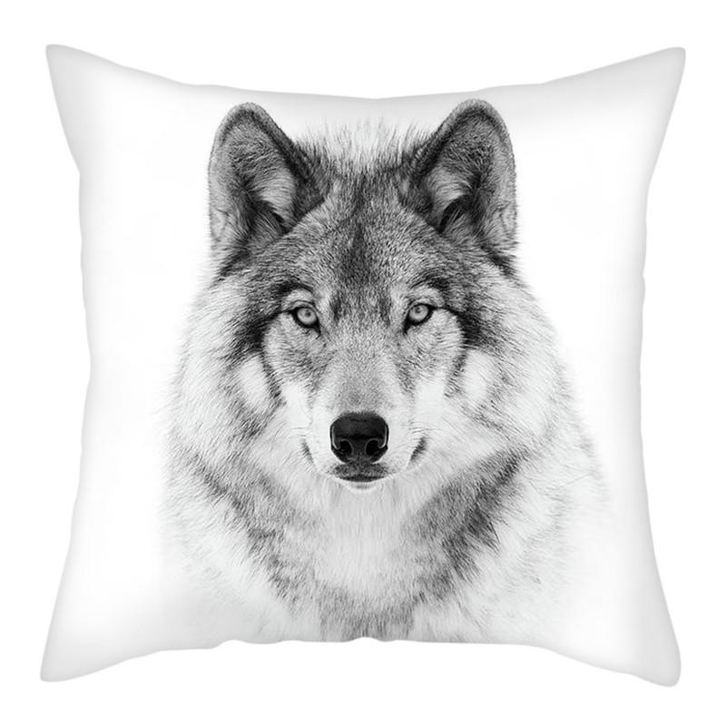 45x45cm Polyester Wildlife Print Cushion Cover Wolf King Photo Pillow Cover Home Sofa Decoration Pillowcase