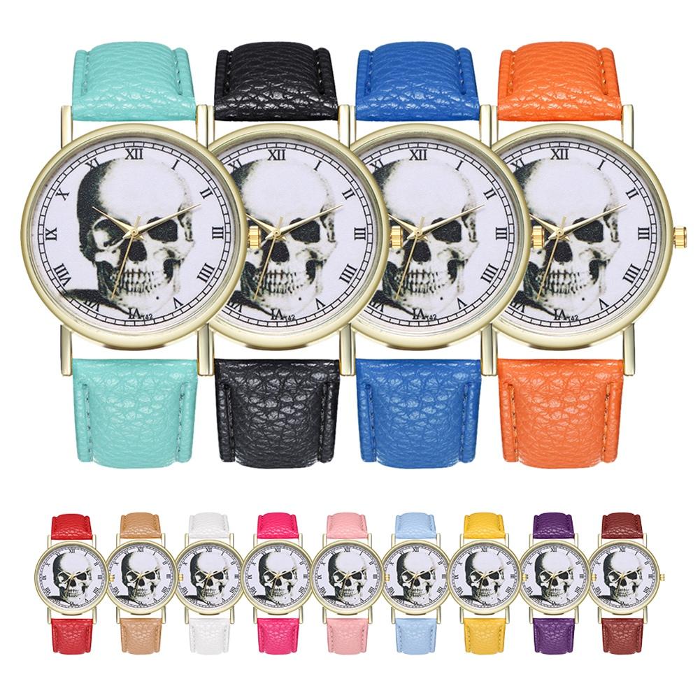 Модные женские мужские часы с черепом и цифрами, ремешок из искусственной кожи, повседневные кварцевые часы