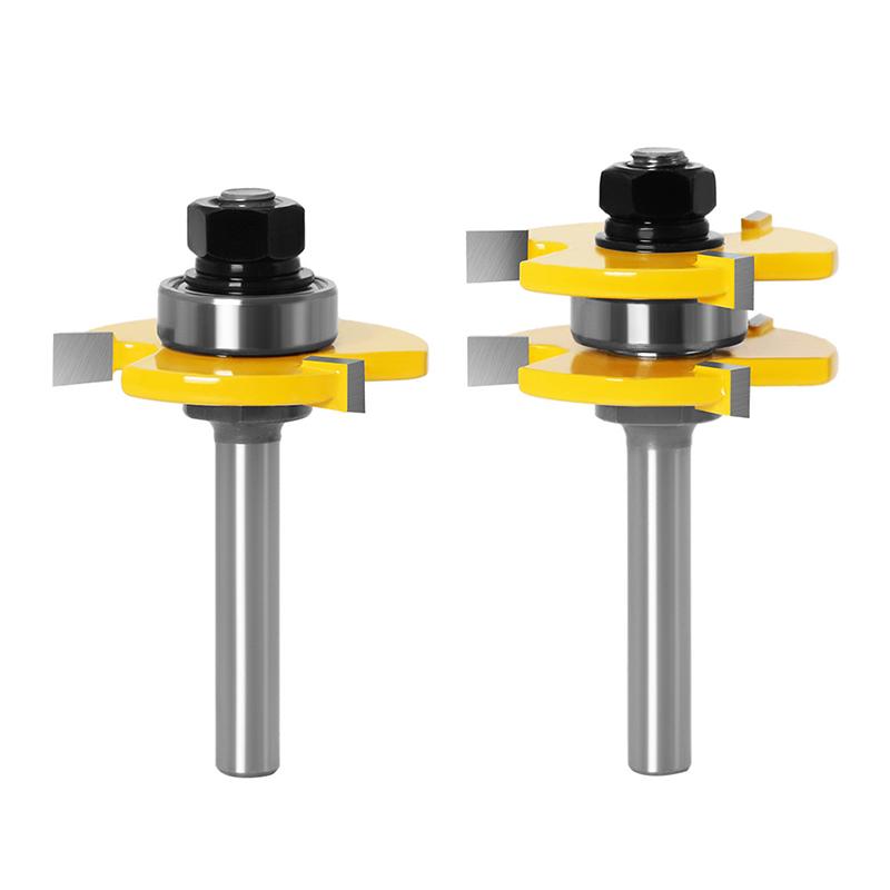 2x Набор фрез для пазов и шпунтов, хвостовик 1/4 дюйма, Т-образный набор инструментов для фрез с 3 зубьями