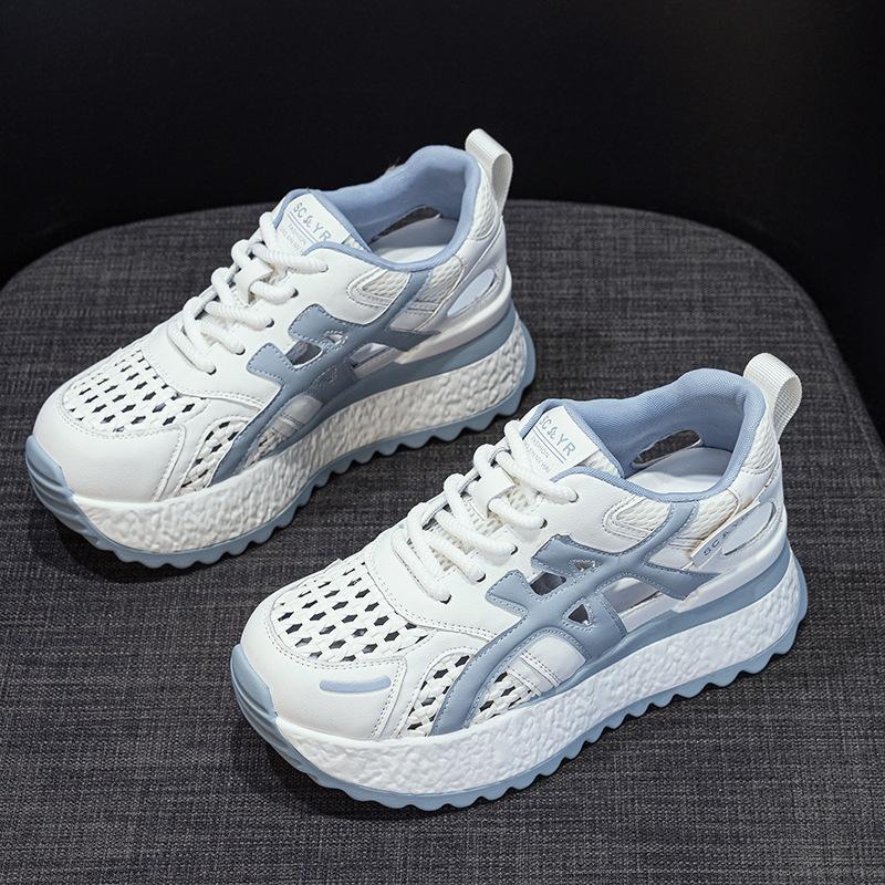 Thick-soled height-increasing small Forrest Gump shoes women's 2025 summer new casual fashion versatile lightweight woven through-mesh women's shoes