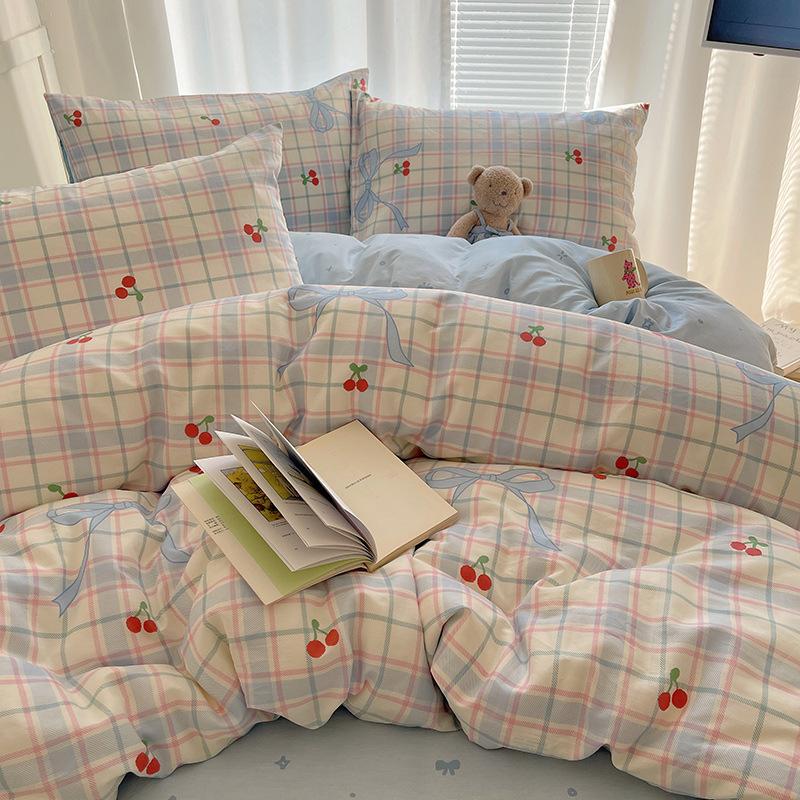 Комплект постельного белья из 100% чистого хлопка, четырехпредметный, приятный к коже, стиранный в воде, простыня, пододеяльник, комплект наволочек