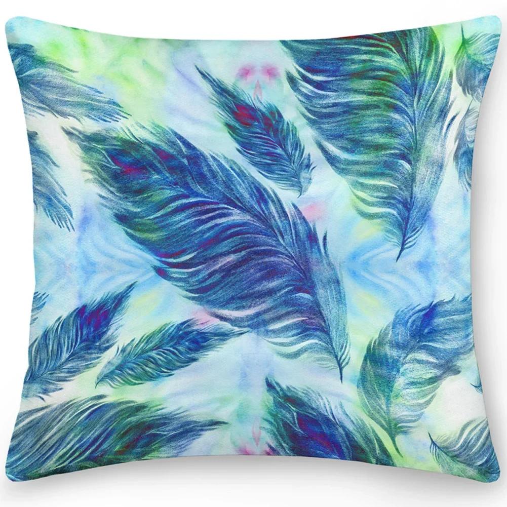 Home Decor Exotic Leaf Feather Patterned Pillow Covers Pattern Cushion Cover Suitable for Sofa Bedroom Car Pillow Cover