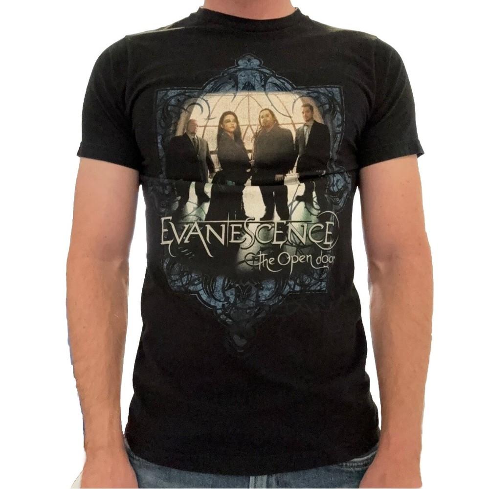 Винтажная футболка Evanescence The Open Door Мужская Средний размер Узкий крой Музыка Рок-группа Унисекс Футболка