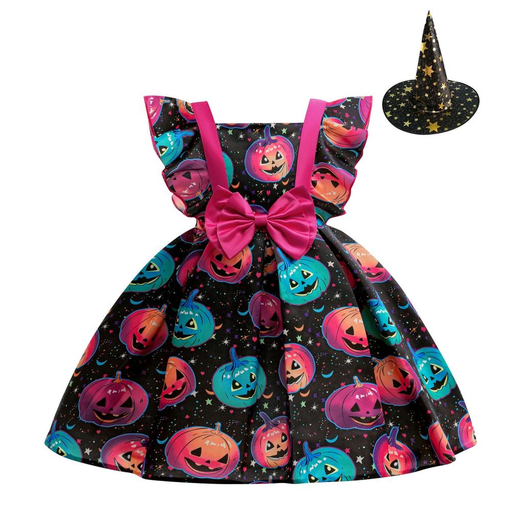 Halloween Girls Dress Printed Dress Witch Role Play Cosplay Costume Masquerade Costume