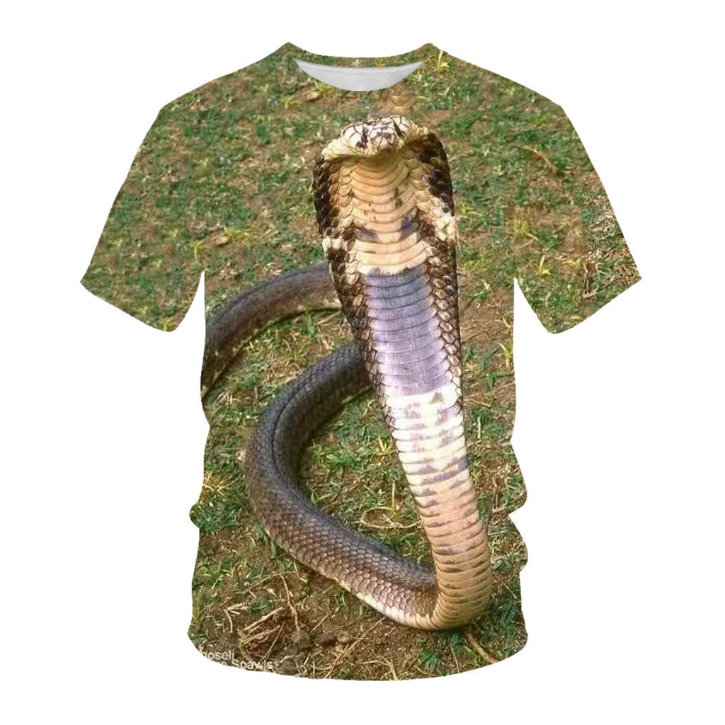 Summer Animal Snake Head Round Neck T-shirt 3D Digital Print Top Loose Casual Men's Short Sleeve Tee Shirts