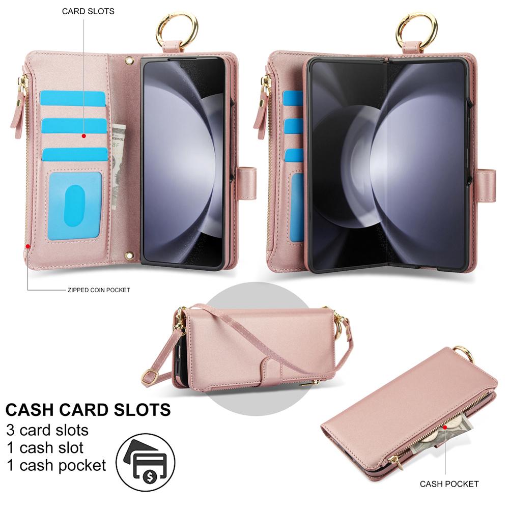 Чехол-кошелек через плечо для телефона Samsung Galaxy Z Fold 6 5 4 3 Fold6 Fold5 Fold4 Fold3 5G Cards Solt Ring Holder из искусственной кожи