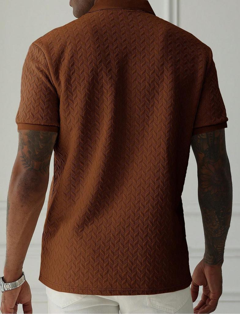 Летняя мужская однотонная рубашка-поло 2025 - Короткий рукав, Деловой стиль, Ткань из химических волокон