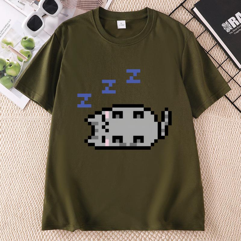 Unisex Graphic Tees Y2k Clothes Gothic Female Clothing Goth Kawaii Emo TShirt Funny Sleeping Cat T Shirt Pullover Tees