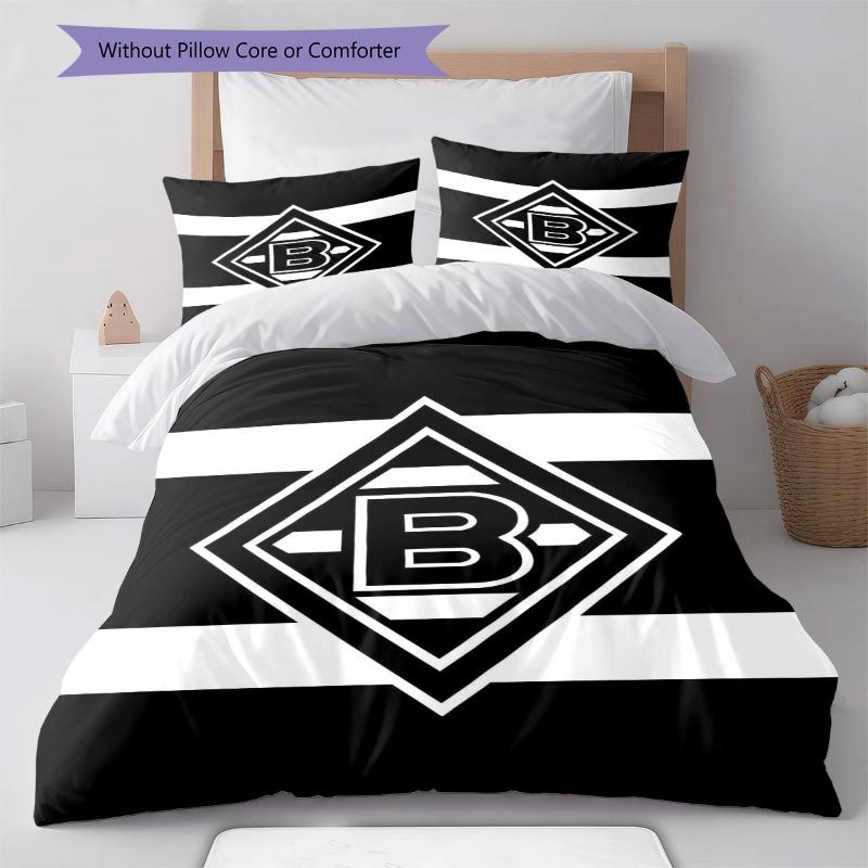 Gladbach Club Logo Black White Horizontal Stripe Print 3 Pieces Duvet Cover Set Soccer Fan Bedding Bedroom Home Decor Without Pillow Core