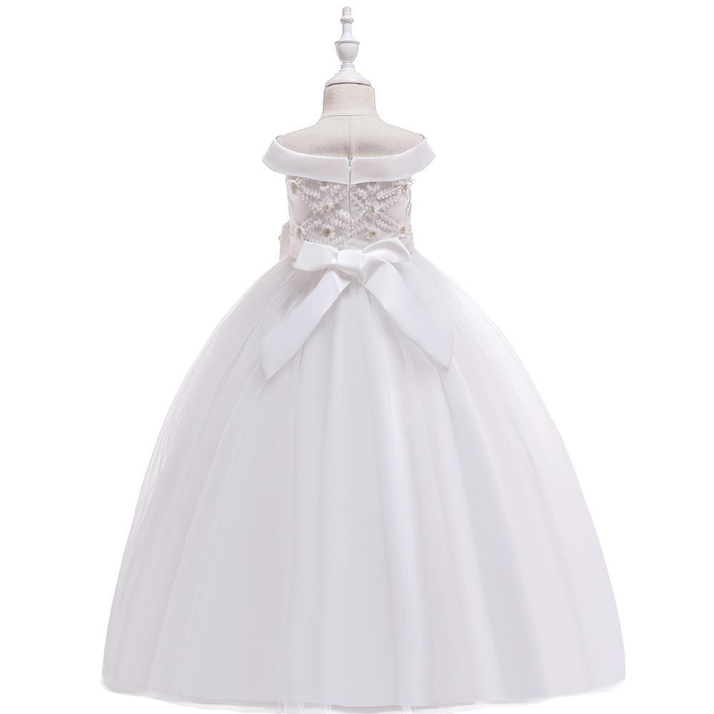 Торжественное кружевное платье на день рождения для детей 4–14 лет, праздничное платье для маленьких девочек, платье принцессы с бантом для крещения, вечерние и свадебные платья с цветочным рисунком