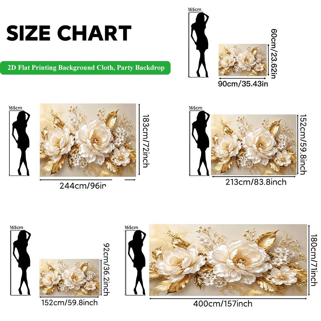 2D Flat Backdrop1pc Gold Floral White Floral Backdrop Banner Polyester Wall Decor For Living Room Bedroom Office Outdoor Decor Party