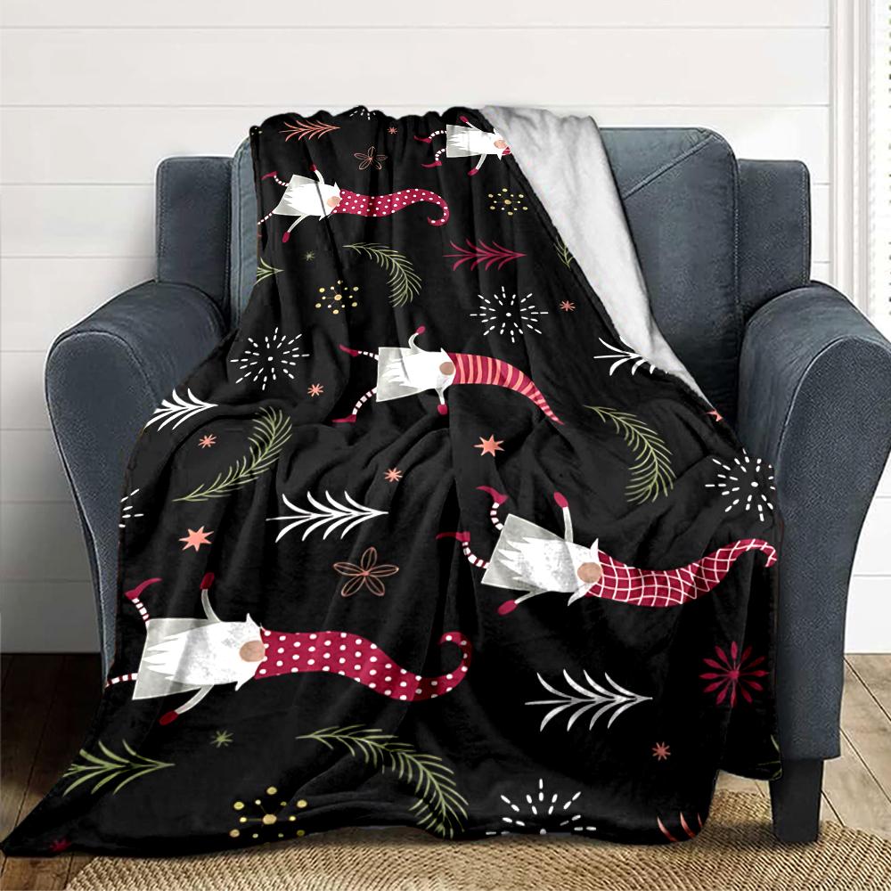 1Pc Holiday Gnomes Celebration Blanket Soft Throw Blanket For Home Bedroom Bed Sofa Travel Office Solid Christmas Blanket