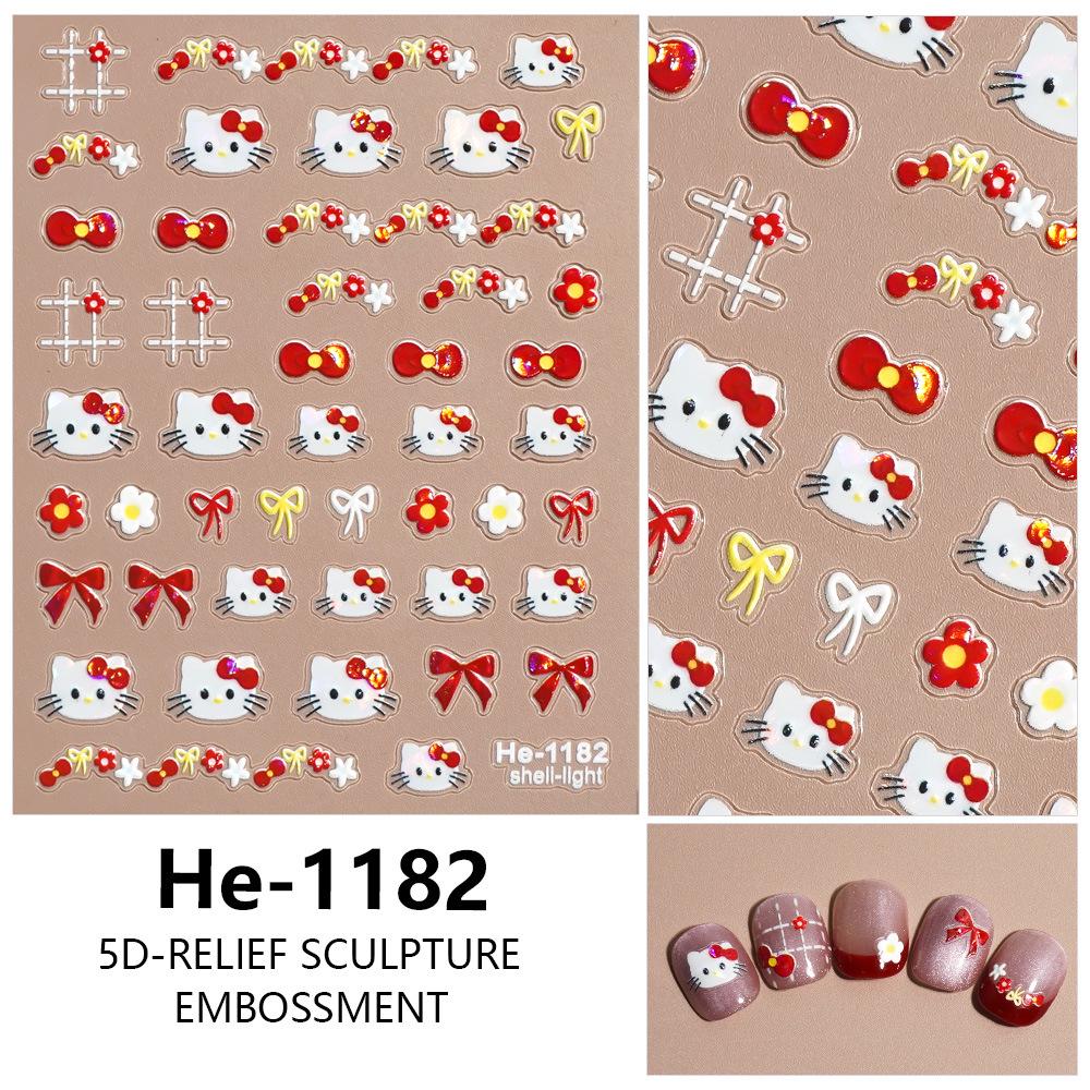 Redanco 5D тисненые наклейки для ногтей Hello Kitty - 3D клейкие декали