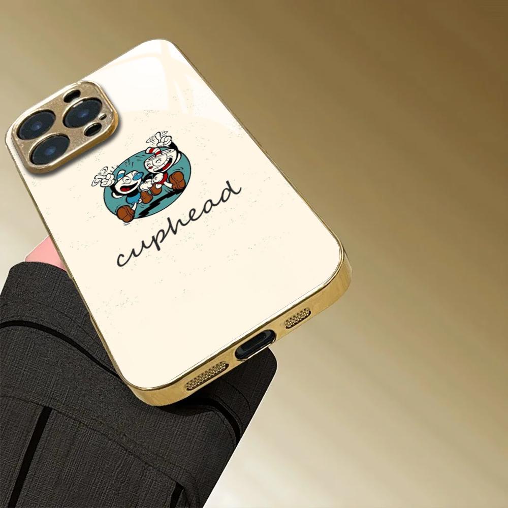 Милый чехол-кружка с классическим мультяшным рисунком Для iphone 17 16 15 14 13 12 11Pro Plus Max Роскошный позолоченный стеклянный чехол для телефона