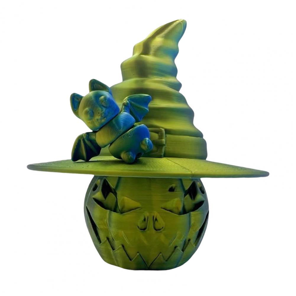Holiday Pumpkin Decoration Colorful Halloween Pumpkin Figurine with Bat Witch Hat 3d Printed Fidget Toy for Home Office Decor