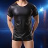 Мужская футболка с коротким рукавом, эластичная, из искусственной кожи, майка, футболка для мышц для вечеринки