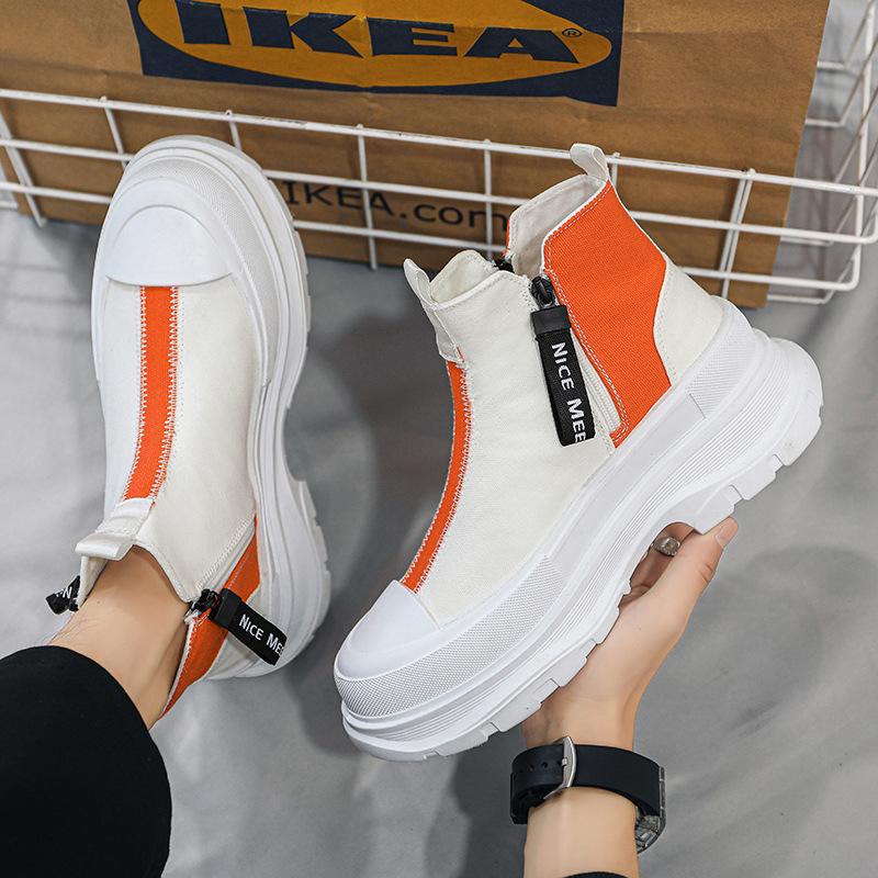 Высокие ботинки на толстой подошве Мужская обувь на весну-осень Дышащие Повседневные Ботинки Челси Мужские Трендовые Канвасовые Кроссовки с боковой молнией