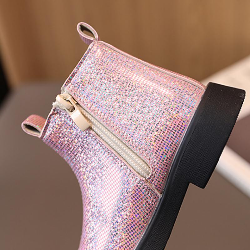 Ботинки для девочек, новые модные ботильоны на осень-зиму, детская повседневная обувь в британском стиле, модные короткие ботиночки с блестками для малышей