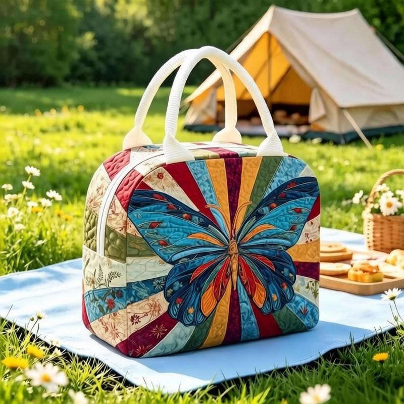 Quilted Lunch Bag Portable Insulated Tote Cartoon Print Food Storage